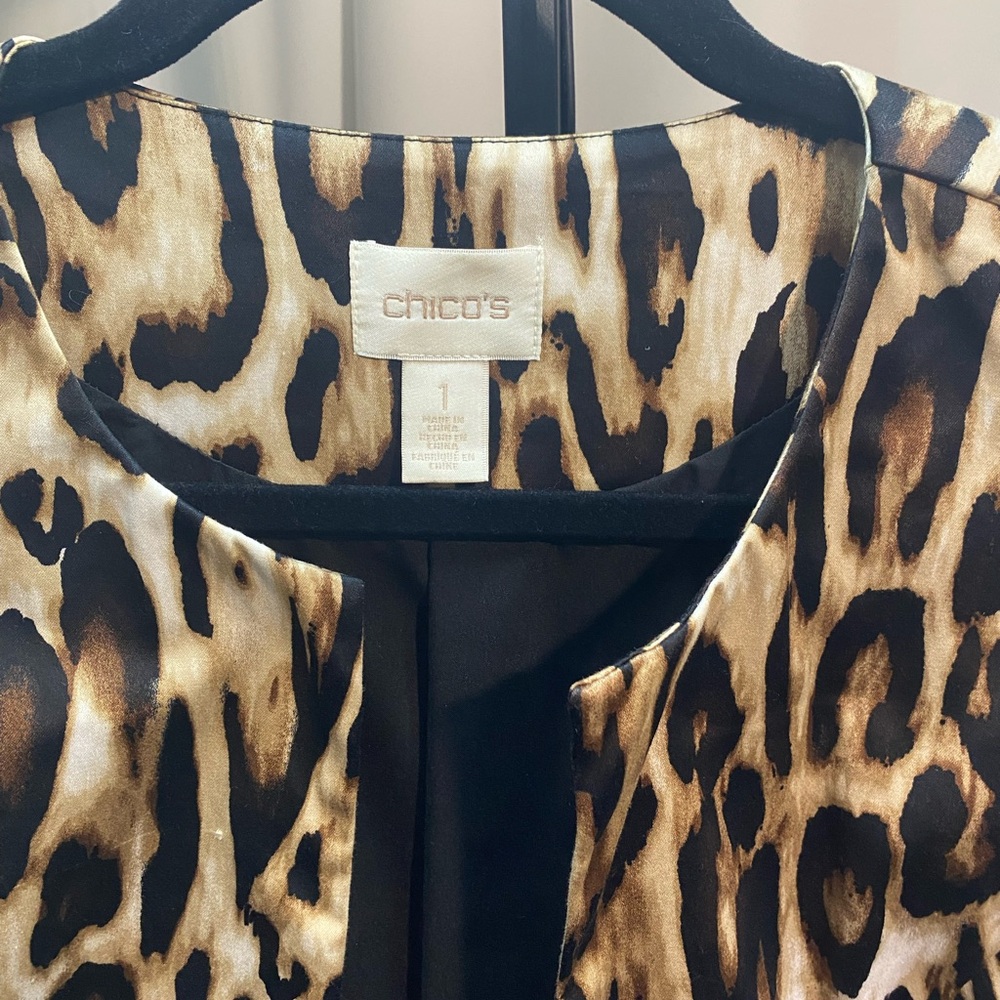 Chico's Brown Tan and Black Leopard-Print Open Front Jacket Size 1 - Picture 3 of 8